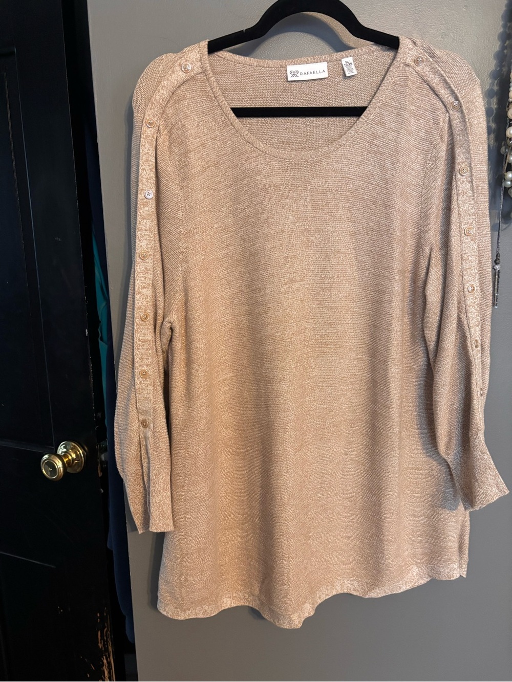 Rafaella Beige Knit Button-Sleeve Sweater Tunic Top Size XL